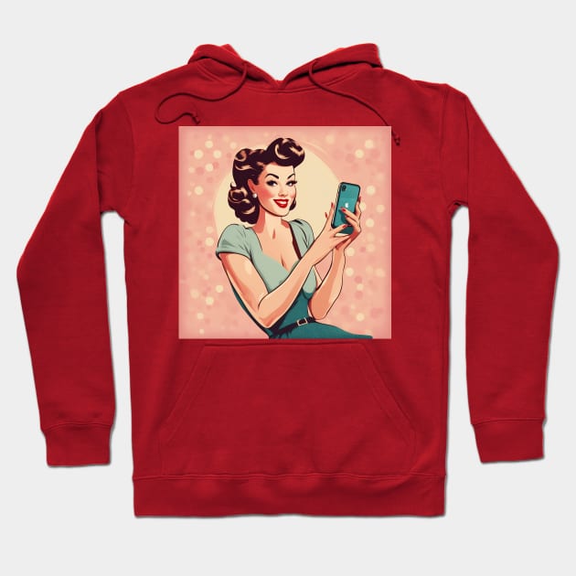 Fashionable Retro Phone Vintage Vibe Mobile Pin Up Art Hoodie by di-age7